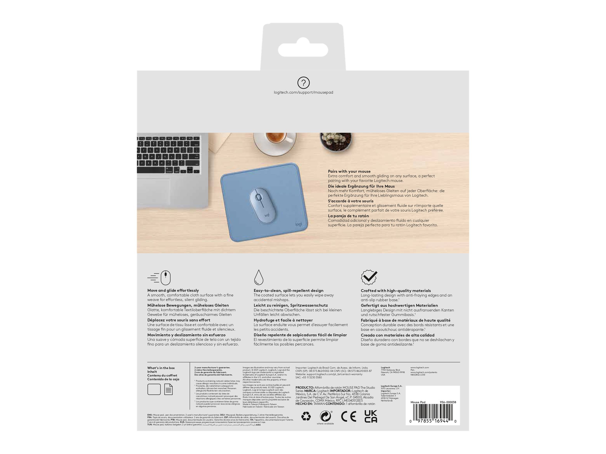 Logitech Studio Series - Alfombrilla de ratón - base de goma antideslizante, fácil deslizamiento, superficie resistente a salpicaduras - gris azulado