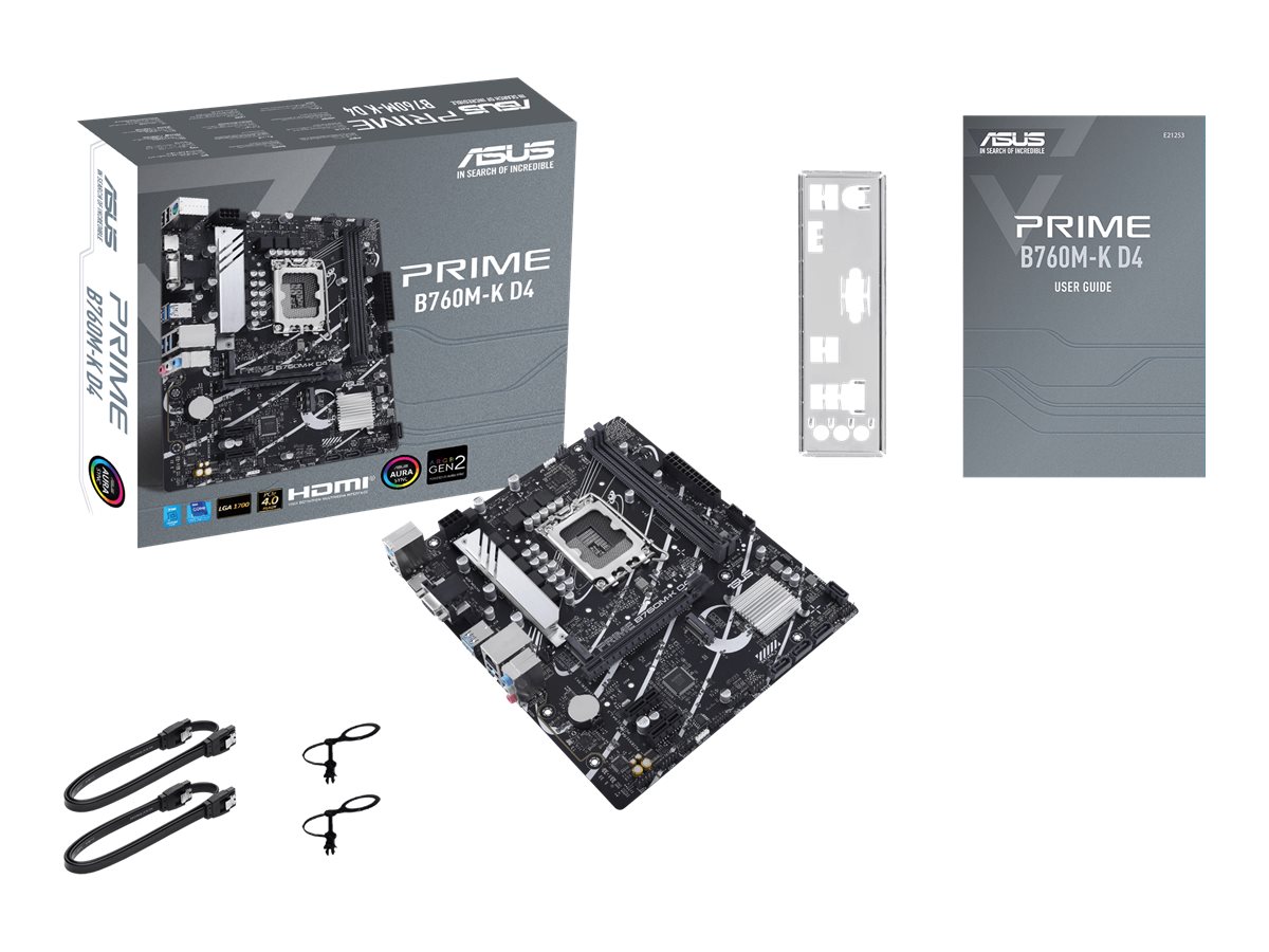 ASUS PRIME B760M-K D4 - Placa base - micro ATX - Socket LGA1700 - B760 Chipset - USB 3.2 Gen 1 - 2.5 Gigabit LAN - Tarjeta gráfica (CPU necesaria) - HD Audio (8-canales)