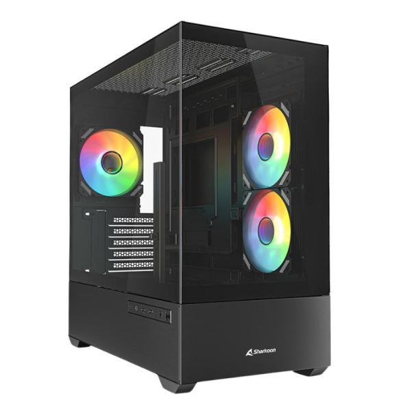Gabinete para PC Sharkoon MK6 Mid Tower Micro-ATX Vidrio Templado 3 Ventiladores Negro