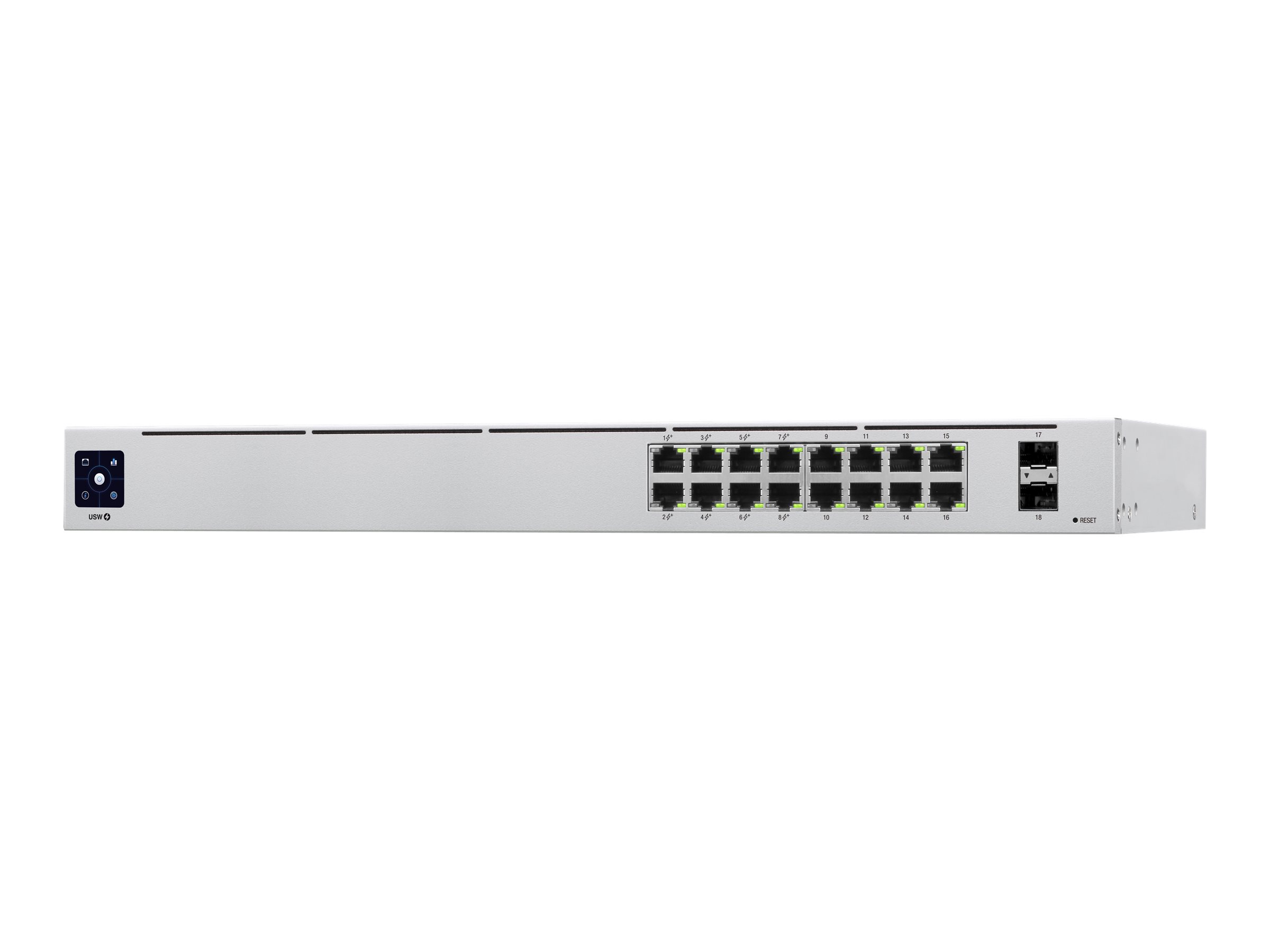 Ubiquiti UniFi Switch USW-16-POE - Conmutador - Gestionado - 16 x 10/100/1000 (8 PoE+) + 2 x Gigabit SFP - montaje en rack, sobremesa - PoE+ (42 W)