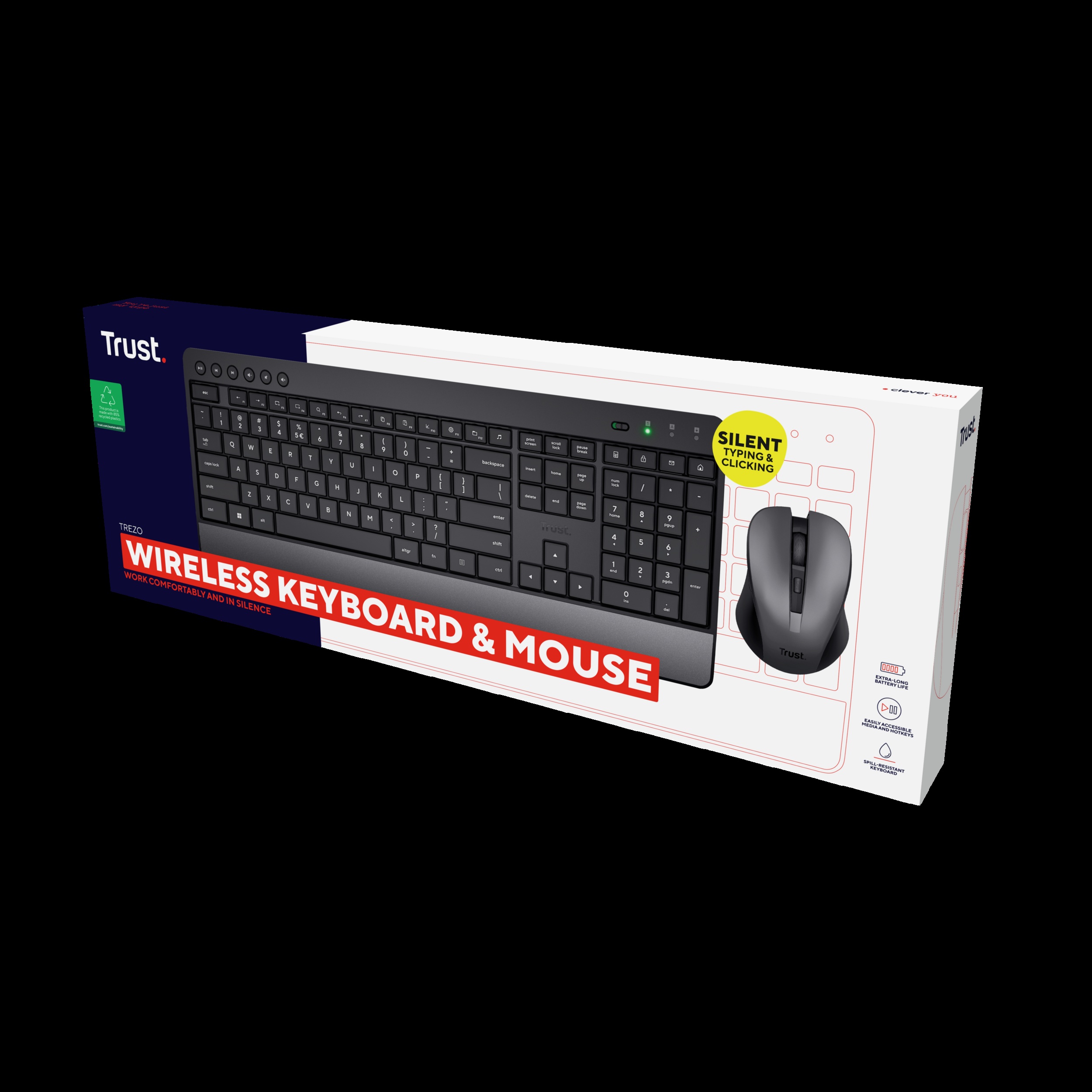 Combo Teclado y Mouse Trust Eco Inalámbrico Español Silencioso
