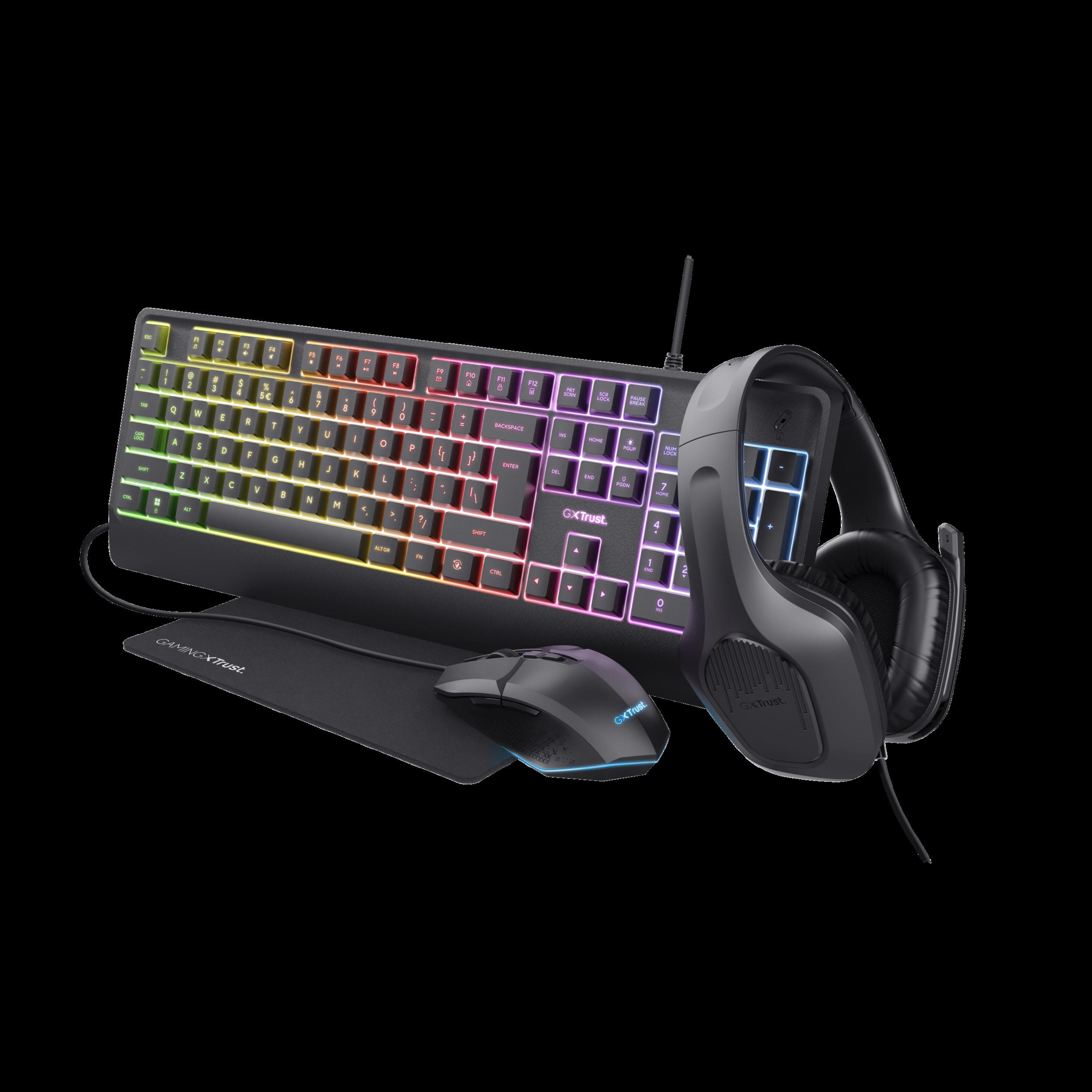 Combo Teclado y Mouse Trust 25155 Pad + Headset Negro