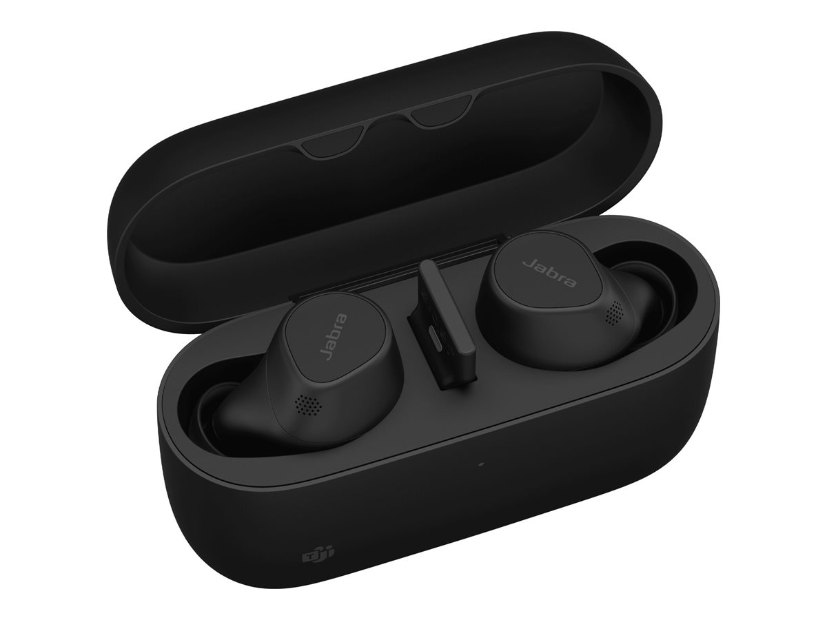 Jabra Evolve2 Buds MS - Auriculares inalámbricos con micro - en oreja - Bluetooth - cancelación de sonido activo - USB-A a través de adaptador Bluetooth - aislamiento de ruido - negro - Certificado para Equipos de Microsoft