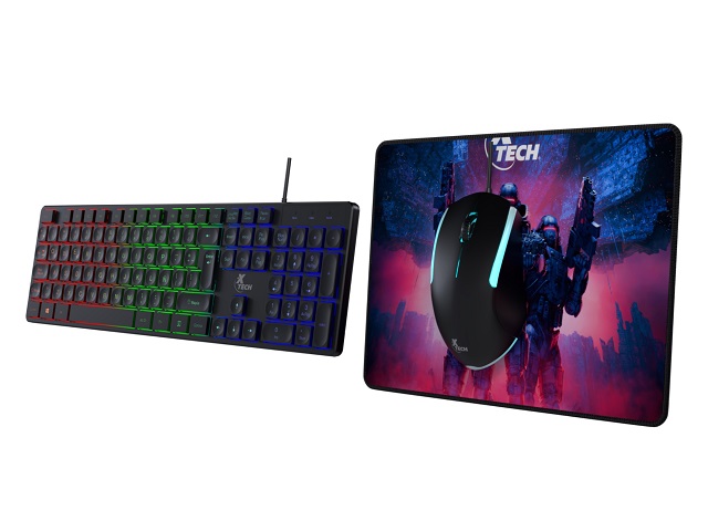 Combo Teclado y Mouse Xtech XTK-535S Alámbrico USB Español Gaming Mouse Pad Negro