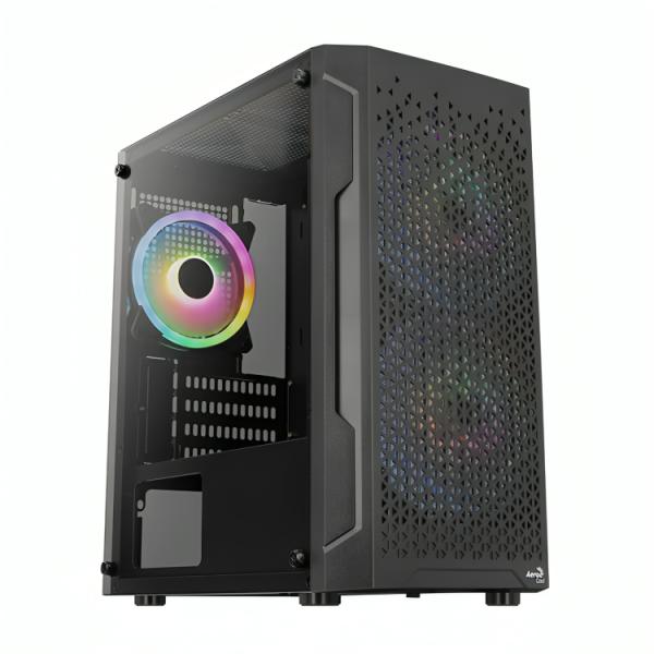 Gabinete para PC AeroCool Trinity Mini V1 Mini Tower Vidrio Templado 1 Ventilador RGB Negro