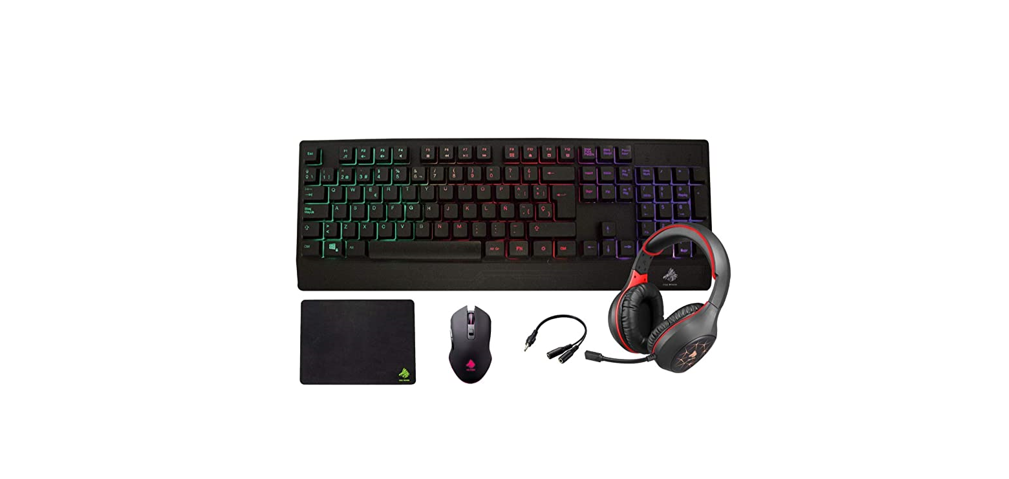Combo Teclado y Mouse Eagle Warrior Rhino Gaming Mouse Pad + Headset Retroiluminado