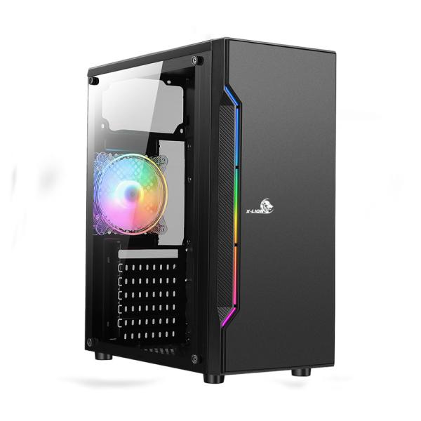 CASE GAMING  X-LION NE-386 E010-159 TEMPERED  GLASS SIDE PANEL BLACK USB 2.0*2 + USB 3.0*1+HD AUDIO+RGB STRIP