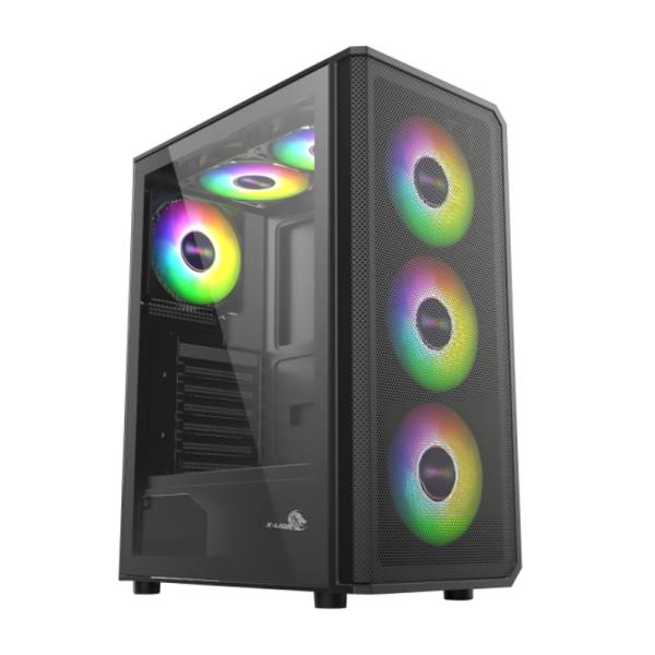 Gabinete para PC X-LION KJ-375 Vidrio Templado 3 Ventiladores ARGB Negro