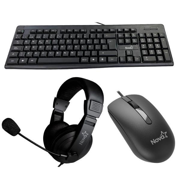 Combo Teclado y Mouse Nova KB5982U0002C Alámbrico USB Headset