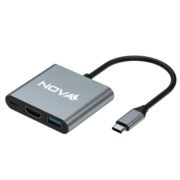 Hub Nova AHU2S340001C USB-C 3 en 1 HDMI 4K USB-A 3.0