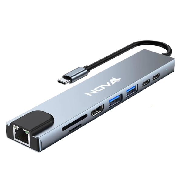 Hub Nova FAA383CC002C USB-C 8 en 1 HDMI 4K PD 87 W RJ45 SD + microSD USB-A 3.0 5Gbps