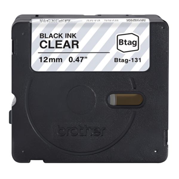 Cassette de Rotuladora Brother BTAG131 Cinta de Etiquetado 12mm X 4m Negro Sobre Transparente