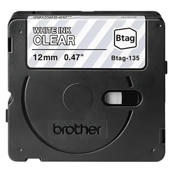 Cassette de Rotuladora Brother BTAG135 Cinta de Etiquetado 12mm Blanco Sobre Transparente