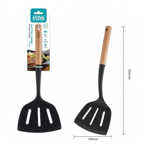 Utensilio de Cocina WINNINGSTAR ST-7549 Espátula Ranurada Silicona/Nylon/Madera