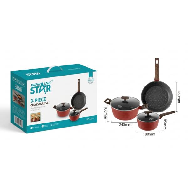 Set de Ollas WINNINGSTAR ST-5231 3 Piezas Antiadherente Aluminio Prensado