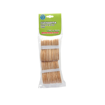 Cucharitas de Madera Barrilito PM65 Natural 6.5cm 60 Piezas