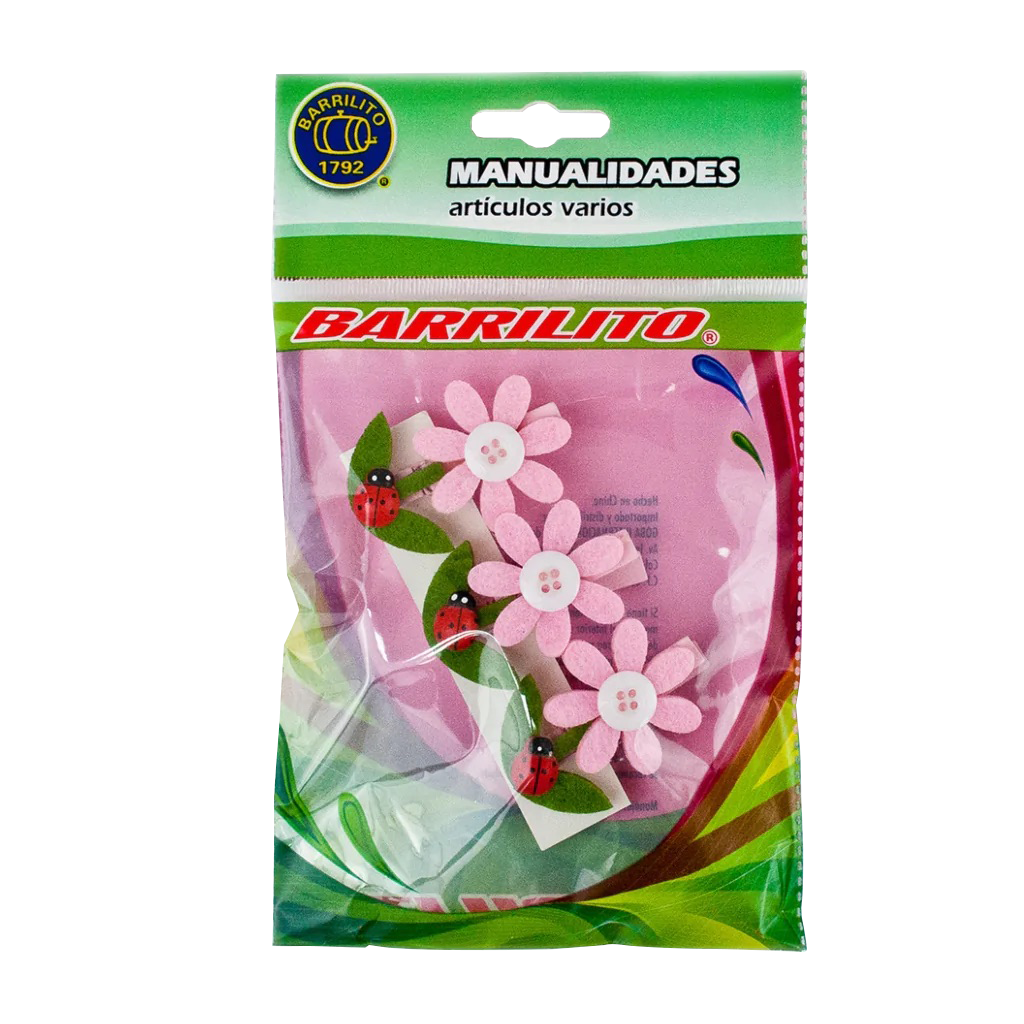 Clips Decorativos Barrilito WCLP1 Madera/Fieltro Flores 3 Piezas