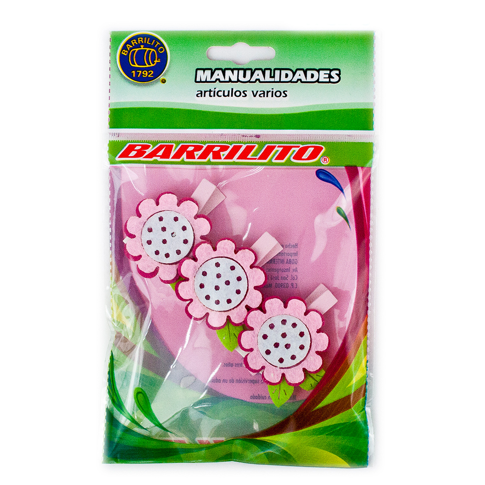 Clips Decorativos Barrilito WCLP3 Madera/Fieltro Flores 3 Piezas