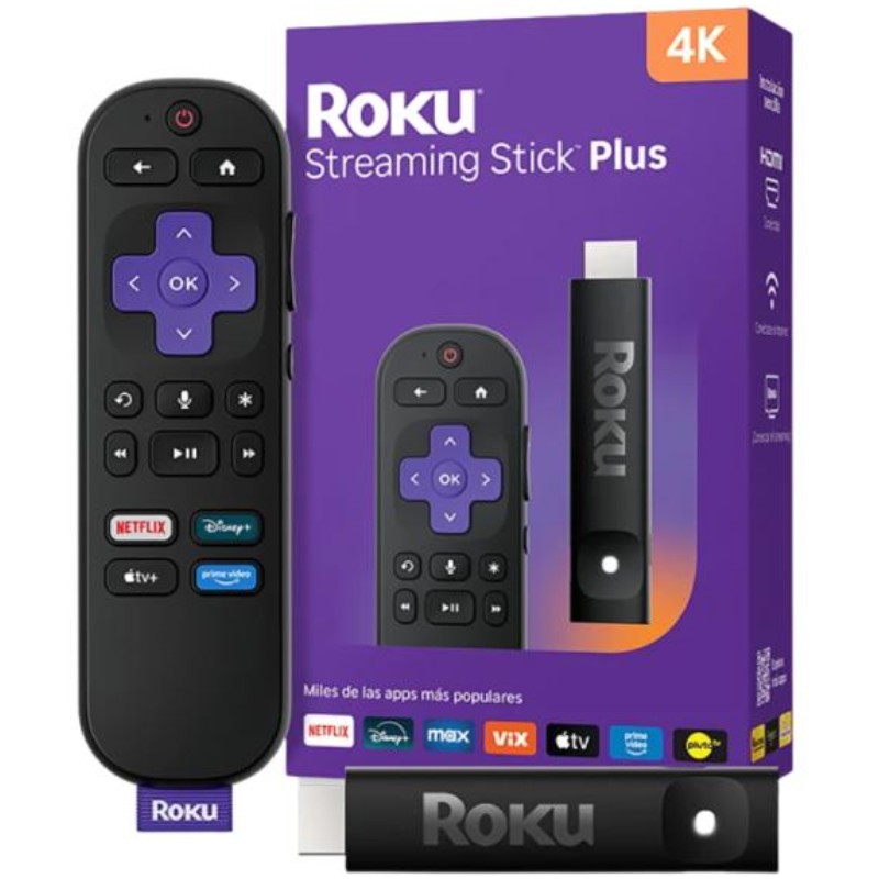 DISPOSITIVO DE TRANSMISIÓN ROKU STICK PLUS 2025 4K CON CONTROL POR VOZ ROK-3830R-B