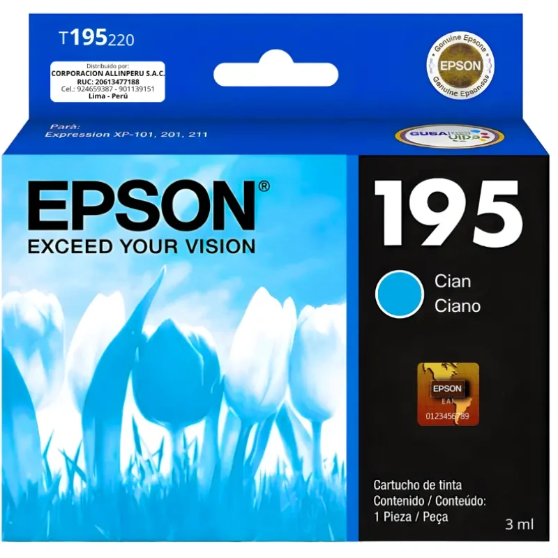 Tinta Epson T195 Cartucho Cian