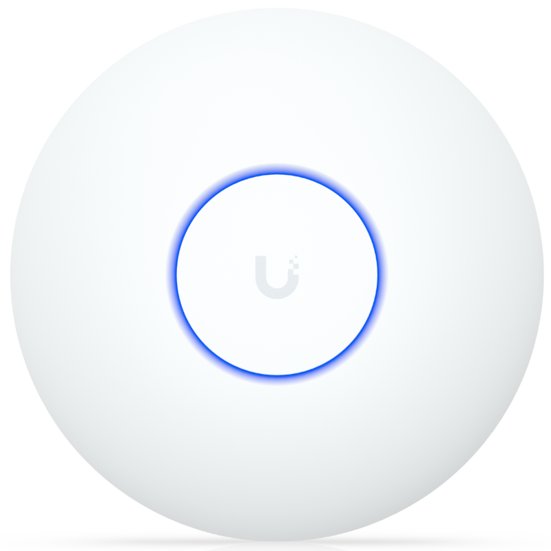Punto de acceso WiFi 7 compacto para montaje en techo con 4 transmisiones espaciales y enlace ascendente de 2,5 GbE. Ubiquiti