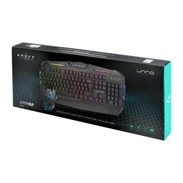 Combo Teclado y Mouse Unno Tekno BRV82 Inglés Gaming Negro