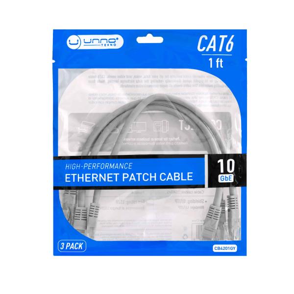 Cable de Red Unno Tekno Patch Cord Cat6 1ft 3 Pack