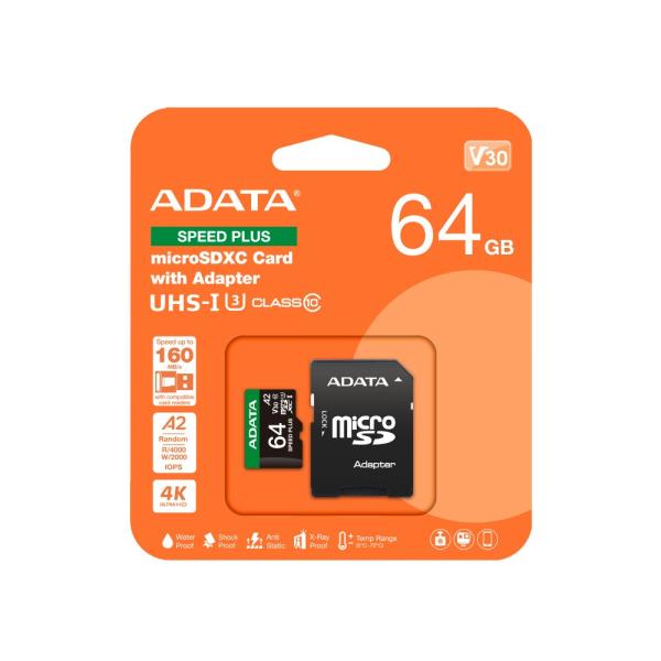 Tarjeta de Memoria ADATA Speed Plus microSD 64 GB UHS-I U3