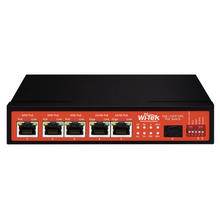 Switch Wi-Tek de 5 puertos Gigabit PoE con SFP y control de carga