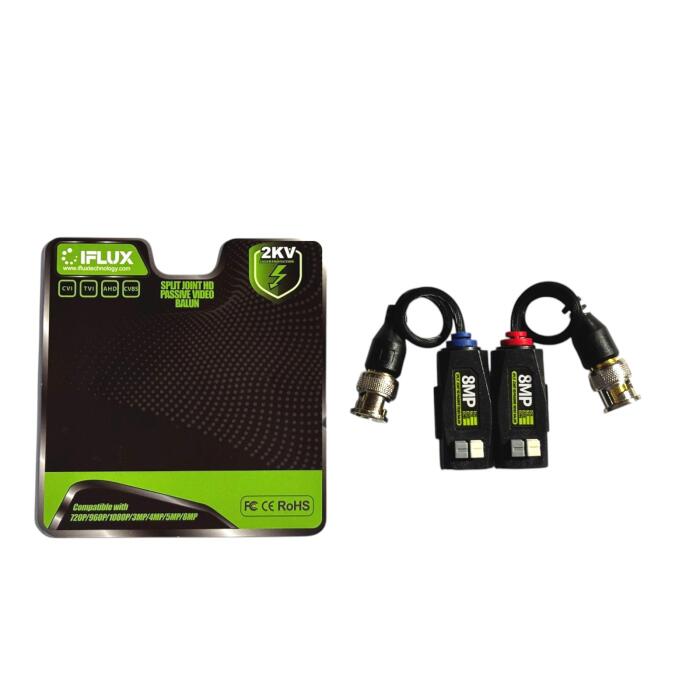 Balun de Video Iflux Pareja de Video Baluns TurboHD 8MP con HD-TVI, AHD, CVI y Cvbs