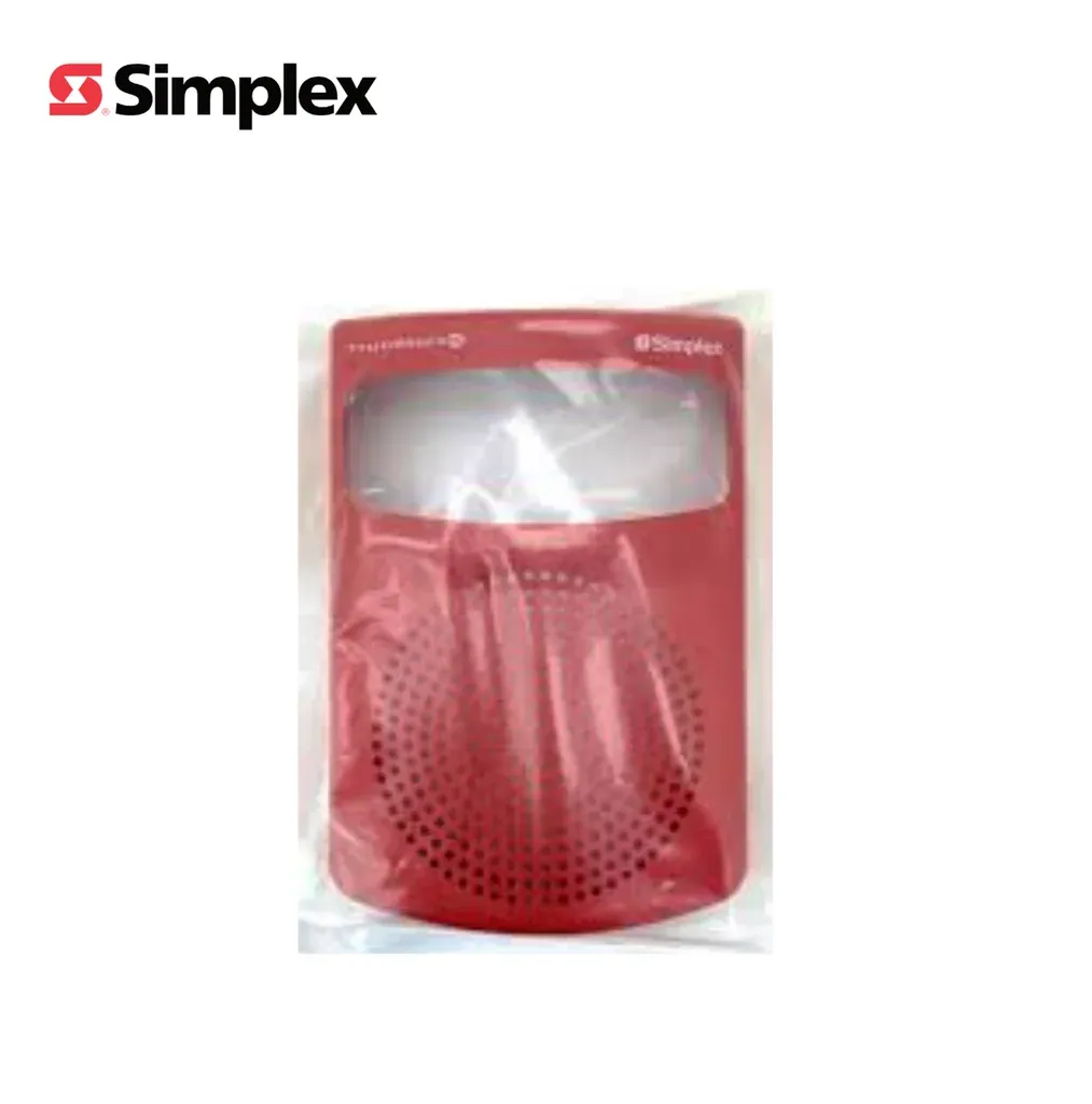 Cubierta de parlante con estrobo Direccionable para exterior, roja, con rótulo blanco de  "FIRE". Simplex