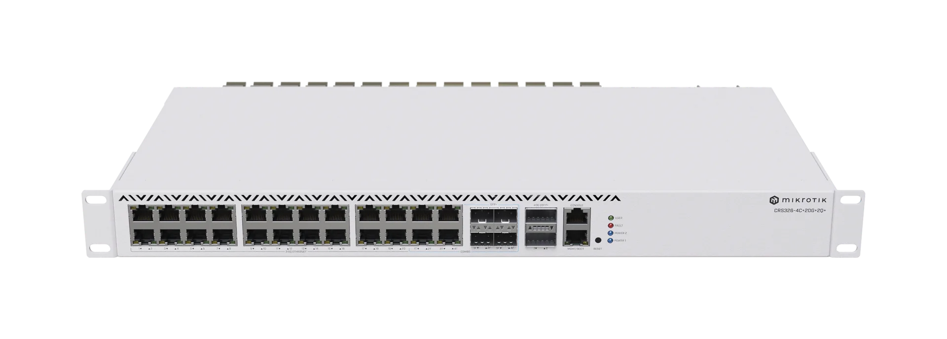 Switch MikroTik CRS326-4C+20G+2Q+RM Alta Gama con Puertos 2.5 Gb, Combo y 2×QSFP+ 40 Gbps y fuente doble, RouterOS.