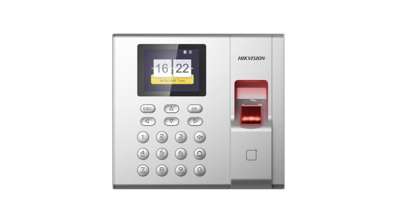 Terminal de control de acceso y asistencia, con huella dactilar y teclado. Marca Hikvision