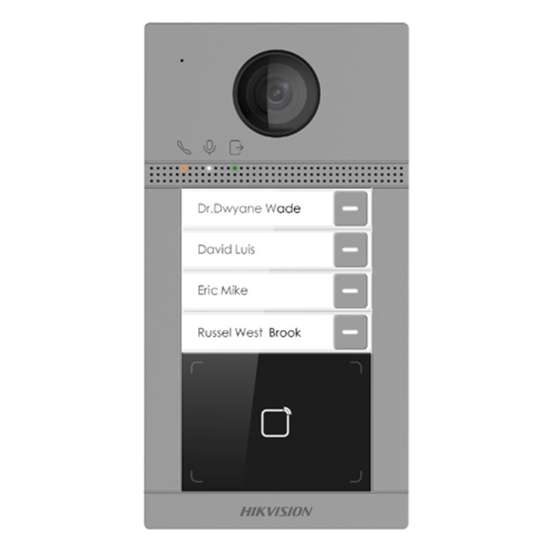 Videoportero IP PoE con app Hik-Connect, soporte para 4 departamentos y 2 puertas