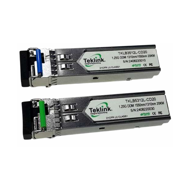 TRANSCEPTOR FIBRA SFP  KIT DE  DOS PCS 1.25G SINGLE FIBER 1310/1550 20KM SM/LC MINI GBIC TEKLINK