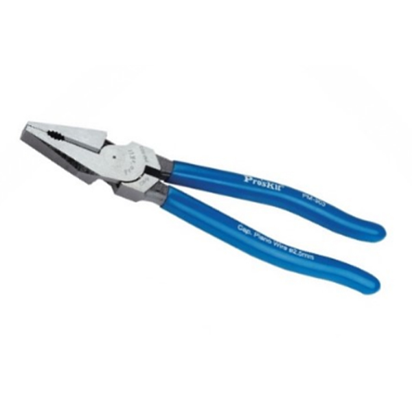 HERRAMIENTA ALICATE UNIVERSAL 9″CORTE 225MM -ACERO  MANGO PVC AZUL ANTI-DESLIZANTE PROSKIT PM903