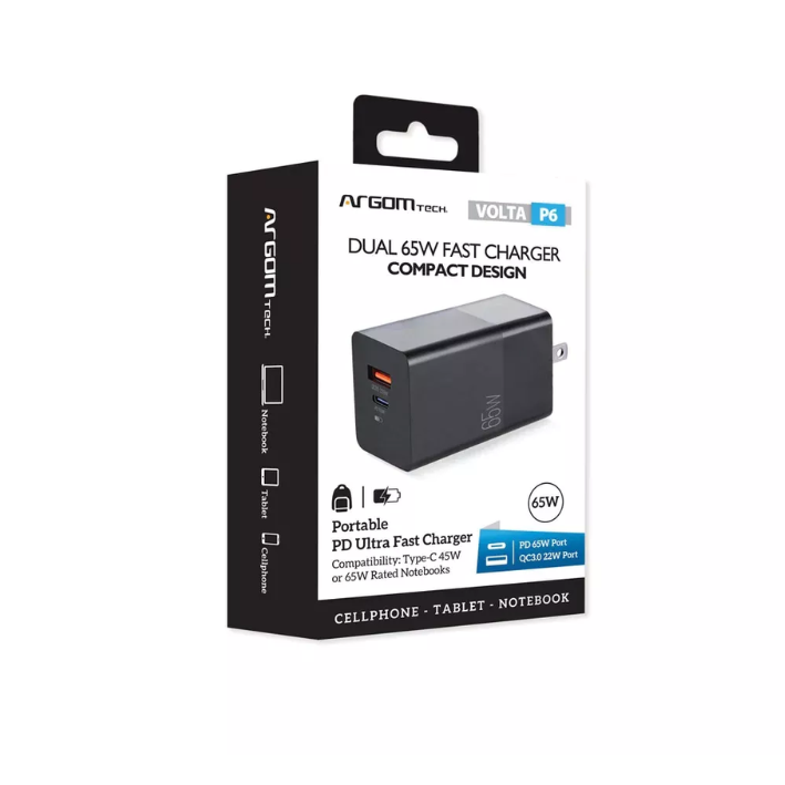 Adaptador Argom Carga Rápida 65W USB-C 2.1 #ARG-AC-0126