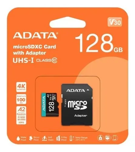MEMORIA MICRO SDXC-128GB ADATA AUSX128GUI3V30SA2-RA1 100MB/S LECTURA 85MB/S 16016