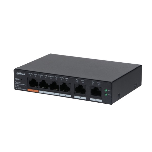 SWITCH DAHUA 6 PUERTOS GIGA 4 POE 60W 2 UPLINK ADMINISTRABLE CLOUD  CS4006-4GT-60