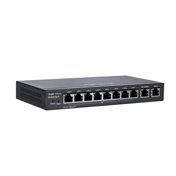 ROUTER RUIJIE-REYEE 10 PUERTOS GIGABIT  8 POE+ 200 USUARIOS  600 MBPS  RG-EG210G-P