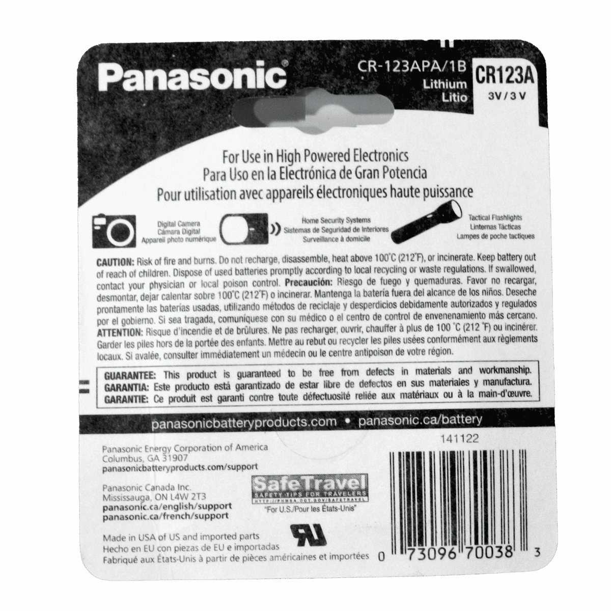 Batería Panasonic CR123AP Litio 3 V