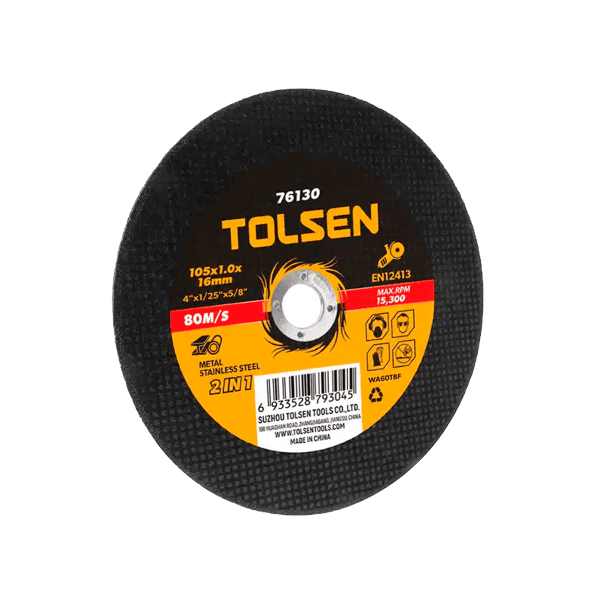 Disco de corte, Tolsen, plano, abrasivo, para metal, 10pcs, 115 × 1.0 x 22.2mm 4-1/2″ x 1/25″ x 7/8″, 76132