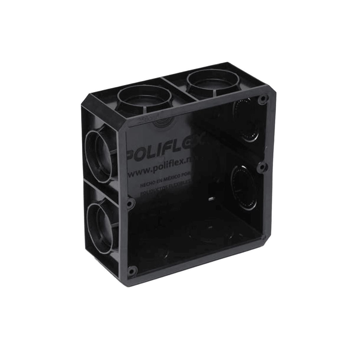 Caja cuadrada, Poliflex, color negro, con conectores y tapa, 1/2″ y 3/4″, 4953