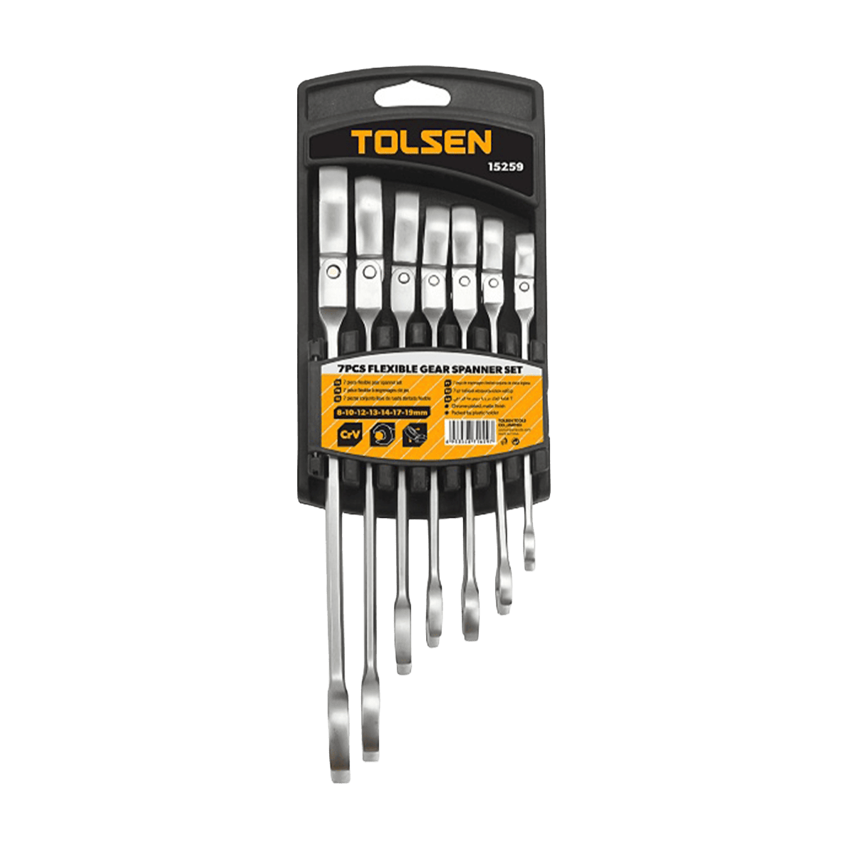 Juego de llaves, Tolsen, cabeza flexible, 8,10,12,13,14,17,19mm, 15259