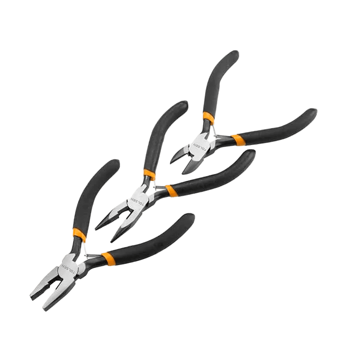 Juego mini alicates, Tolsen, 3 piezas, 115mm, 4,5″, acero reforzado, mango ergonómico, 10038