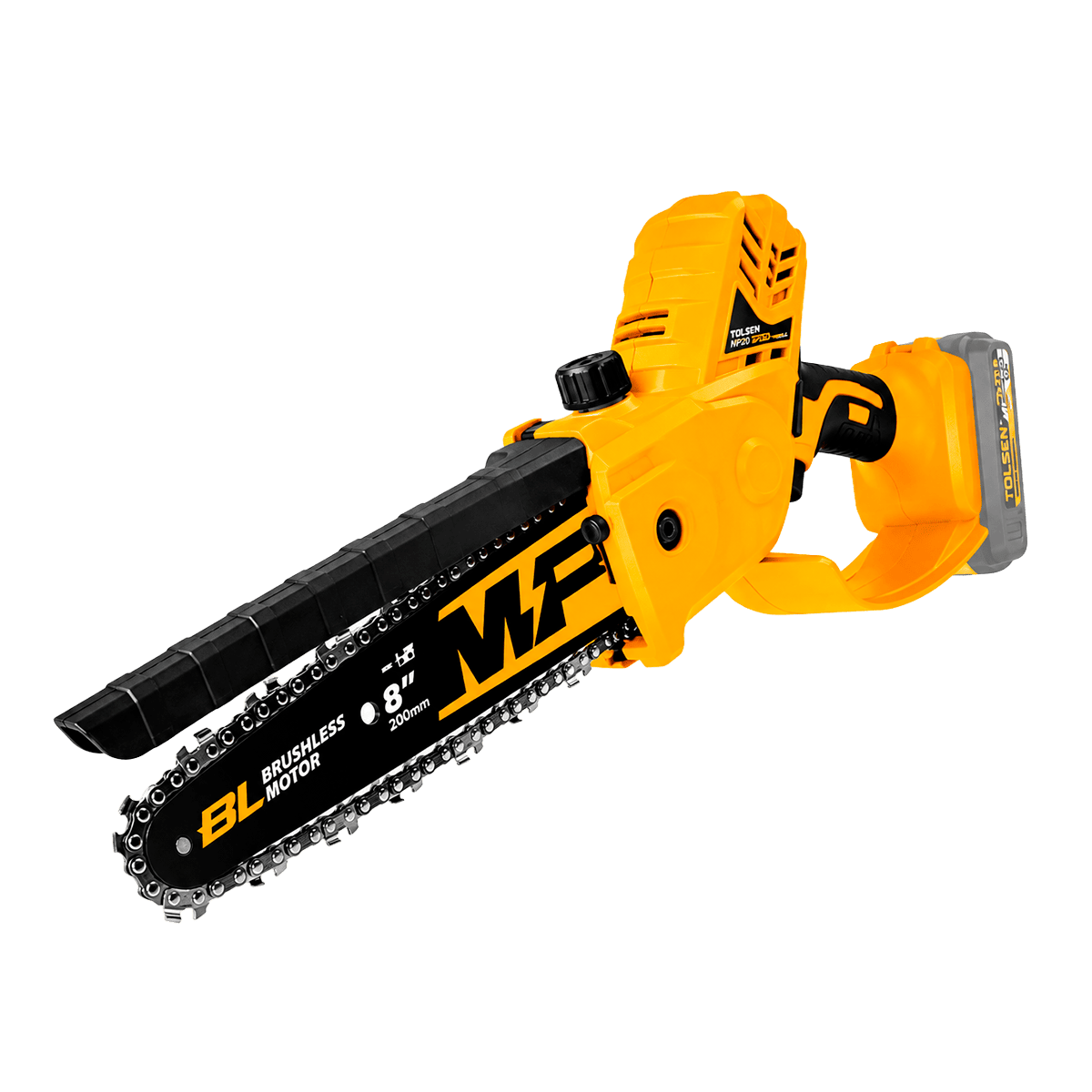 Sierra de cadena, Tolsen, inalámbrica, iones de litio, 20V, 200mm, 8″, no incluye la batería ni el cargador, (se recomienda batería 87474 y cargador 87482), 87366