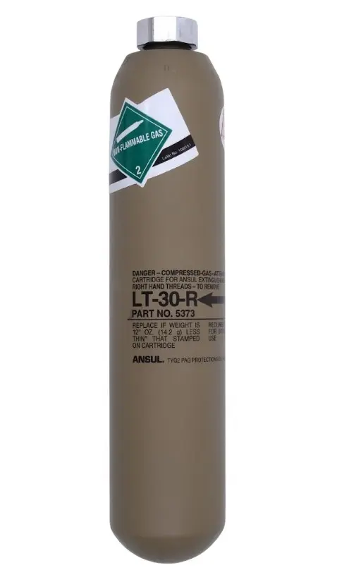 Carga de nitrógeno LT-30.  Está diseñado para usarse con cilindros de 3 galones y sistemas como el R-102. ANSUL