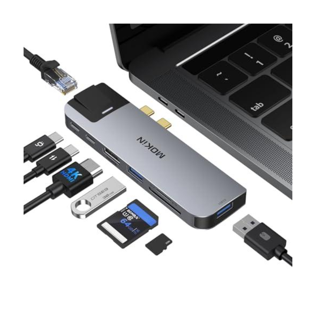 Adaptador Mokin 8-en-1 USB-C a HDMI/VGA x 2/HDMI 4K/SD/Mac