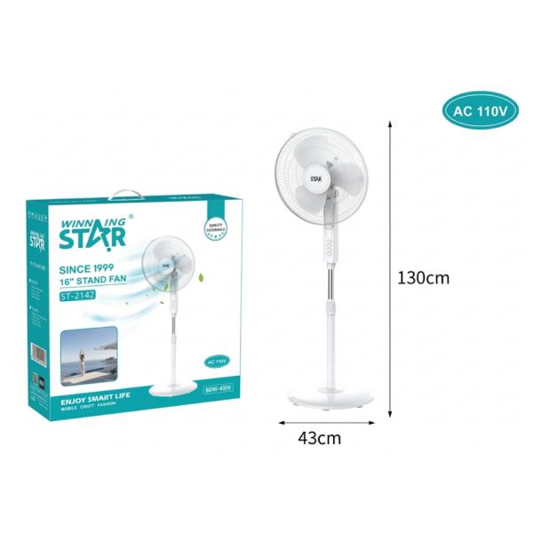 Ventilador WINNINGSTAR ST-2142 de Pie 16″ 3 Velocidades 45 W Temporizador Blanco