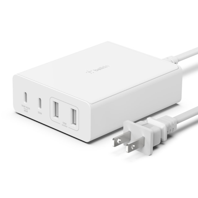 Belkin - Adaptador de corriente - tecnología GaN - 108 vatios - Fast Charge, PD 3.0 - 4 conectores de salida (2 x USB, 2 USB-C) - blanco